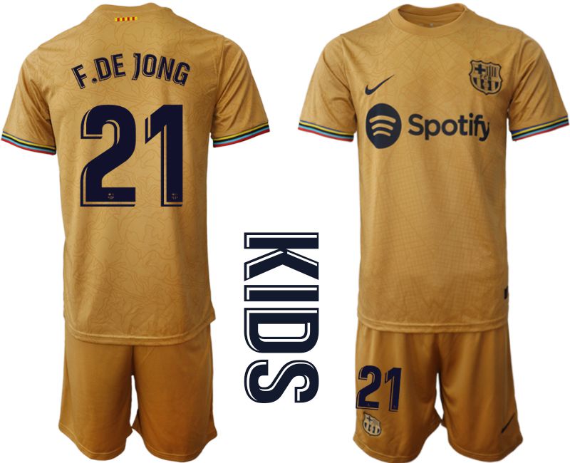 Youth 2022-2023 Club Barcelona away yellow #21 Soccer Jersey->youth soccer jersey->Youth Jersey